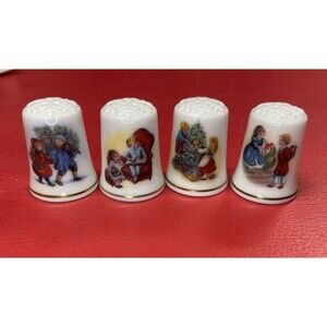 Thimbles Avon Christmas Lot Of 4 1981, 1982, 1983, 1984 Bone China Vintage